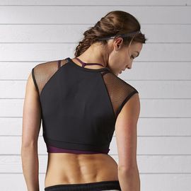 Active wear sexy woman mesh short sleeve gym crop top