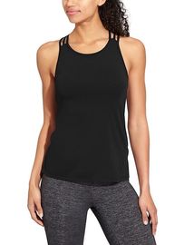 Crossed back design lightweight, body-skimming tank with a step hem eco yoga clothing