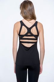 Black color tank with intricate strappy back wholesale cheap black plain tank top