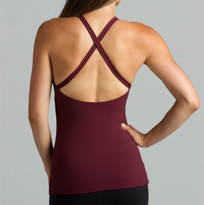 High quality nylon performance sexy halter neck x back gym top athletic tank top